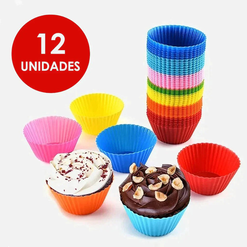 Formas Silicone Mini Cupcake Bolo Muffin Assadeira Kit Com 12 Unidades